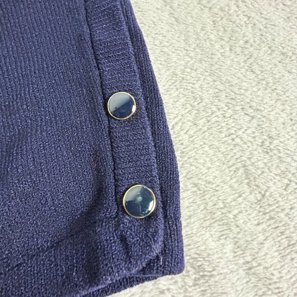 Womens Navy Elastic Waist Cropped Pants Knit High Rise Pockets Casual Pull-On - Picture 8 of 8